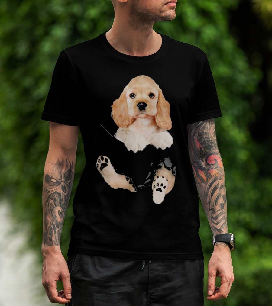 Cocker Spaniel Puppy With Paws Peeking From Pocket T-Shirt