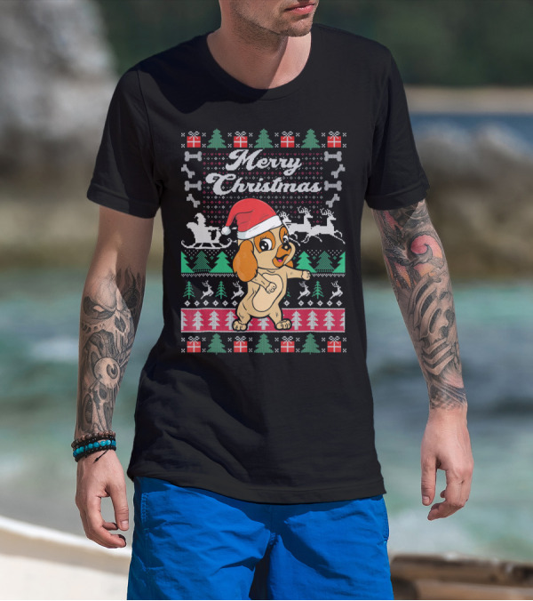 Cocker Spaniel Merry Christmas Santa Hat Ugly Xmas Dog T-Shirt