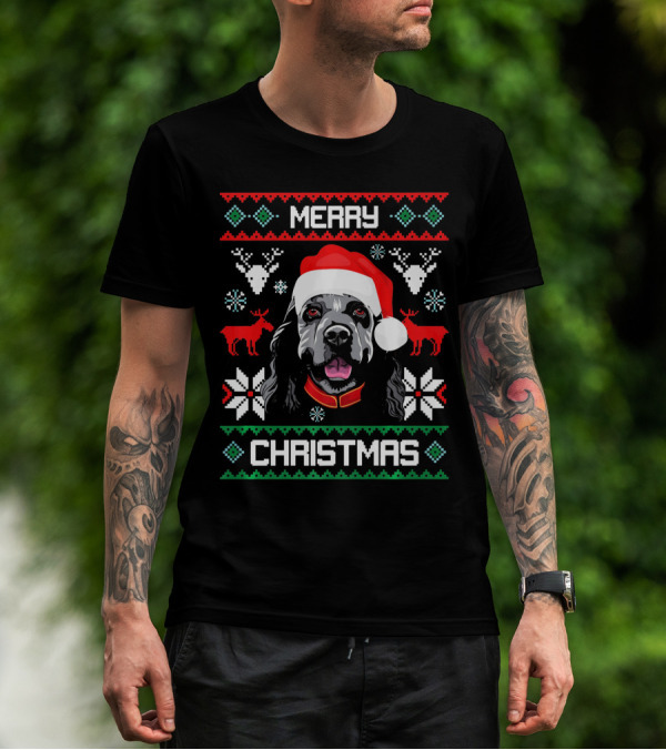 Merry Christmas Cocker Spaniel Dog Santa Hat Retro Holiday T-Shirt