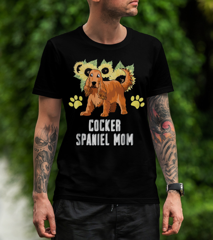 Cocker Spaniel Mom Sunflower Paw Prints T-Shirt
