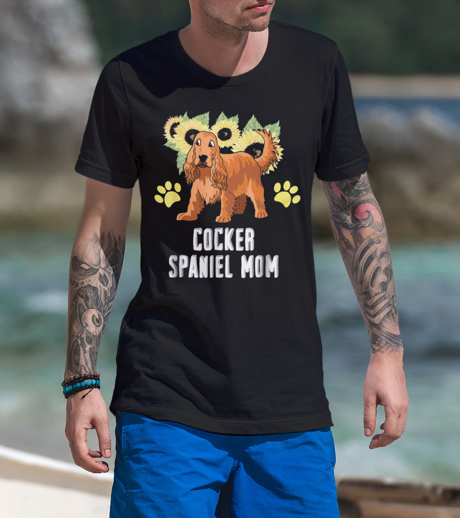 Cocker Spaniel Mom Sunflower Paw Prints T-Shirt