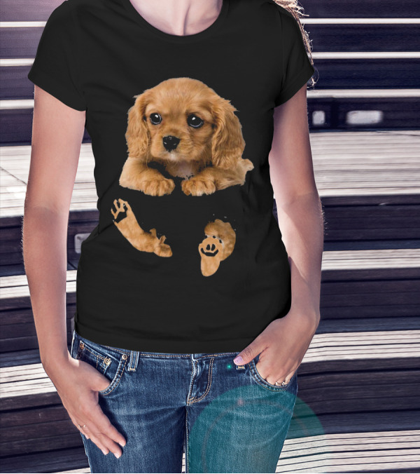 Cocker Spaniel Puppy In Pocket With Paw Prints T-Shirt