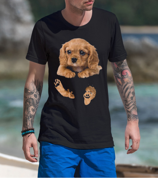 Cocker Spaniel Puppy In Pocket With Paw Prints T-Shirt