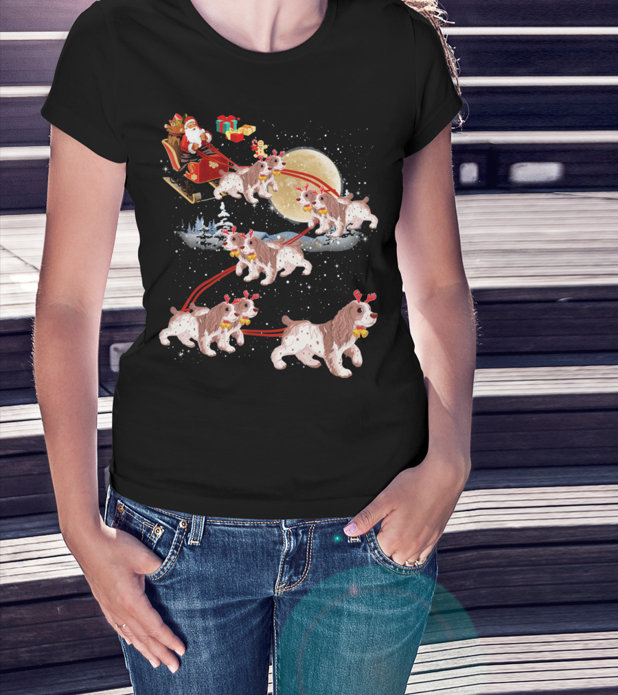 Cocker Spaniel Reindeer Christmas Santa Sleigh Moon T-Shirt