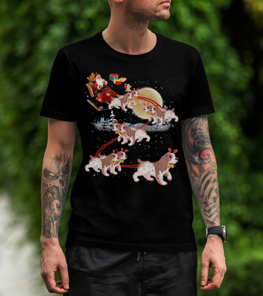 Cocker Spaniel Reindeer Christmas Santa Sleigh Moon T-Shirt