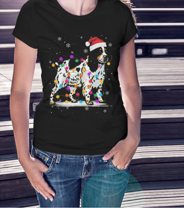 Cocker Spaniel Santa Hat Christmas Lights Snowflakes T-Shirt