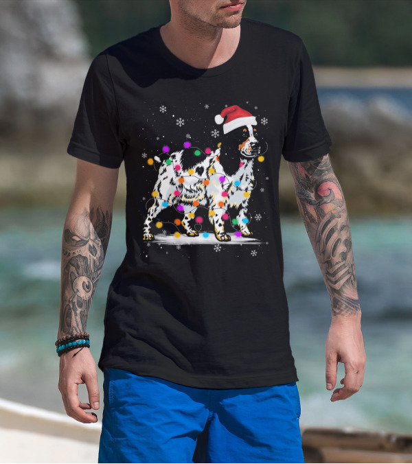 Cocker Spaniel Santa Hat Christmas Lights Snowflakes T-Shirt