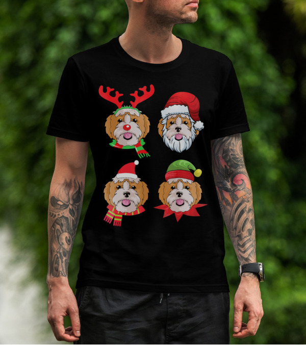 Cute Shih Tzu Christmas Santa Dog Reindeer Holiday Hats T-Shirt