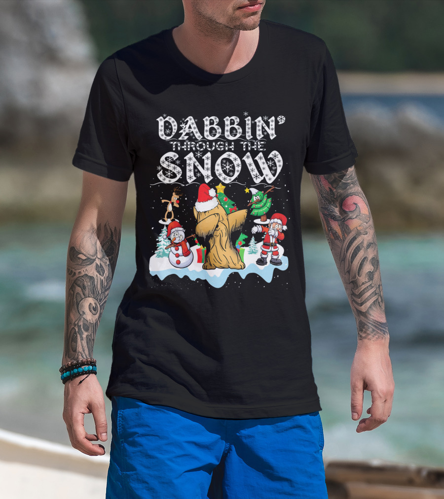 Dabbin' Through The Snow Christmas Shih Tzu Santa Trees Snowman Reindeer T-Shirt