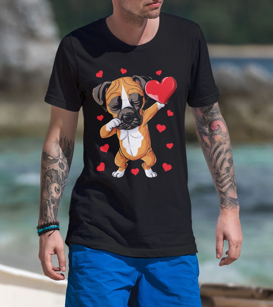 Boxer Dog Dabbing Valentine Heart For Dog Lovers T-Shirt