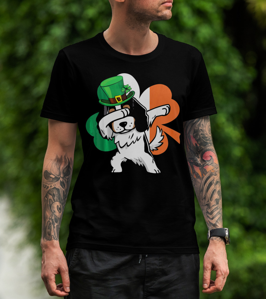Cavalier King Charles Spaniel Dabbing Irish Clover St Patricks Day T-Shirt