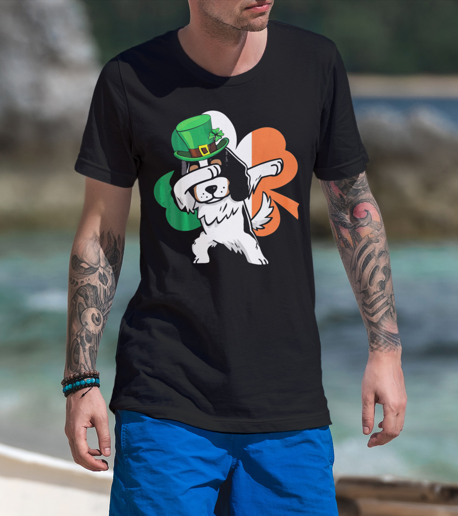 Cavalier King Charles Spaniel Dabbing Irish Clover St Patricks Day T-Shirt