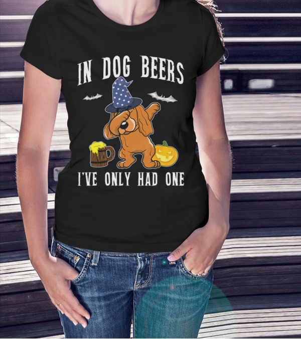 In Dog Beers Halloween Cocker Spaniel Dabbing With Pumpkin And Beer T-Shirt
