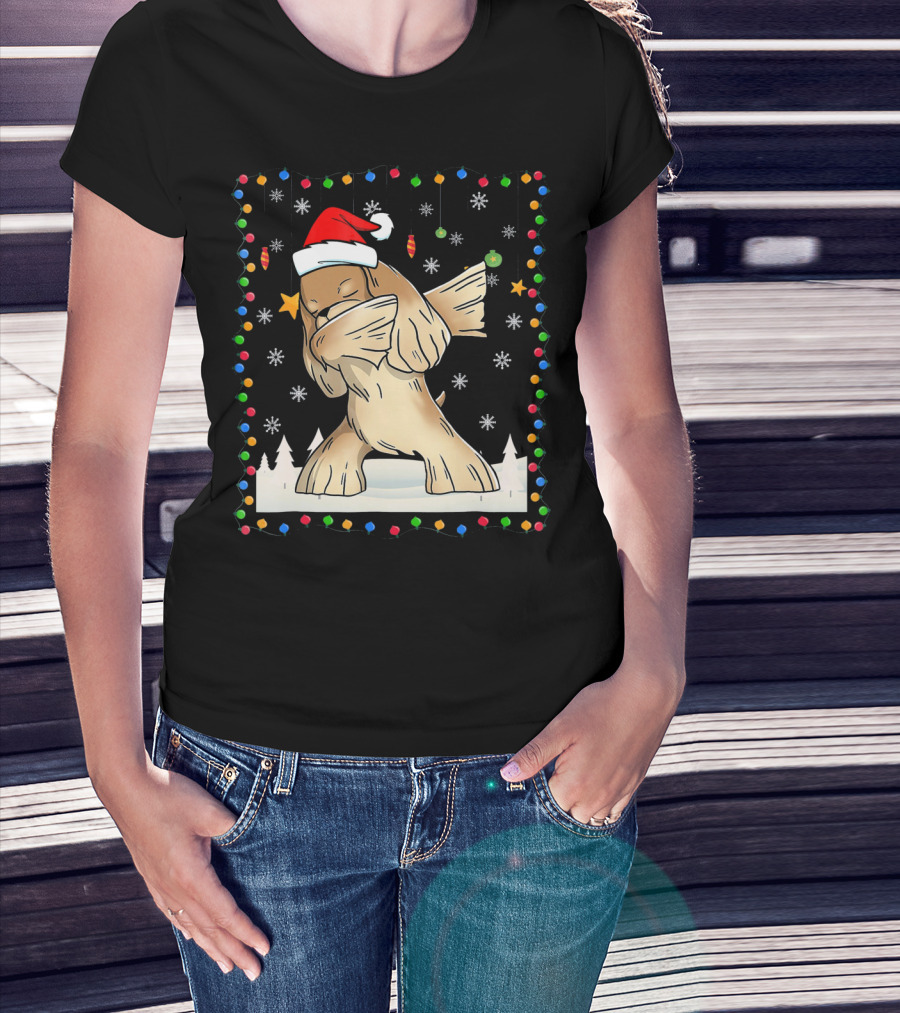 Dabbing Cocker Spaniel Santa Christmas Light T-Shirt