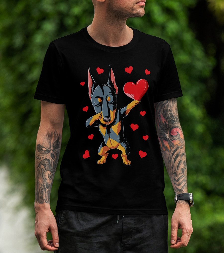 Dabbing Doberman Valentines Day Dog Love Heart T-Shirt