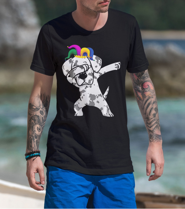 Dabbing Great Dane Jester Hat Mardi Gras Dance Fun T-Shirt