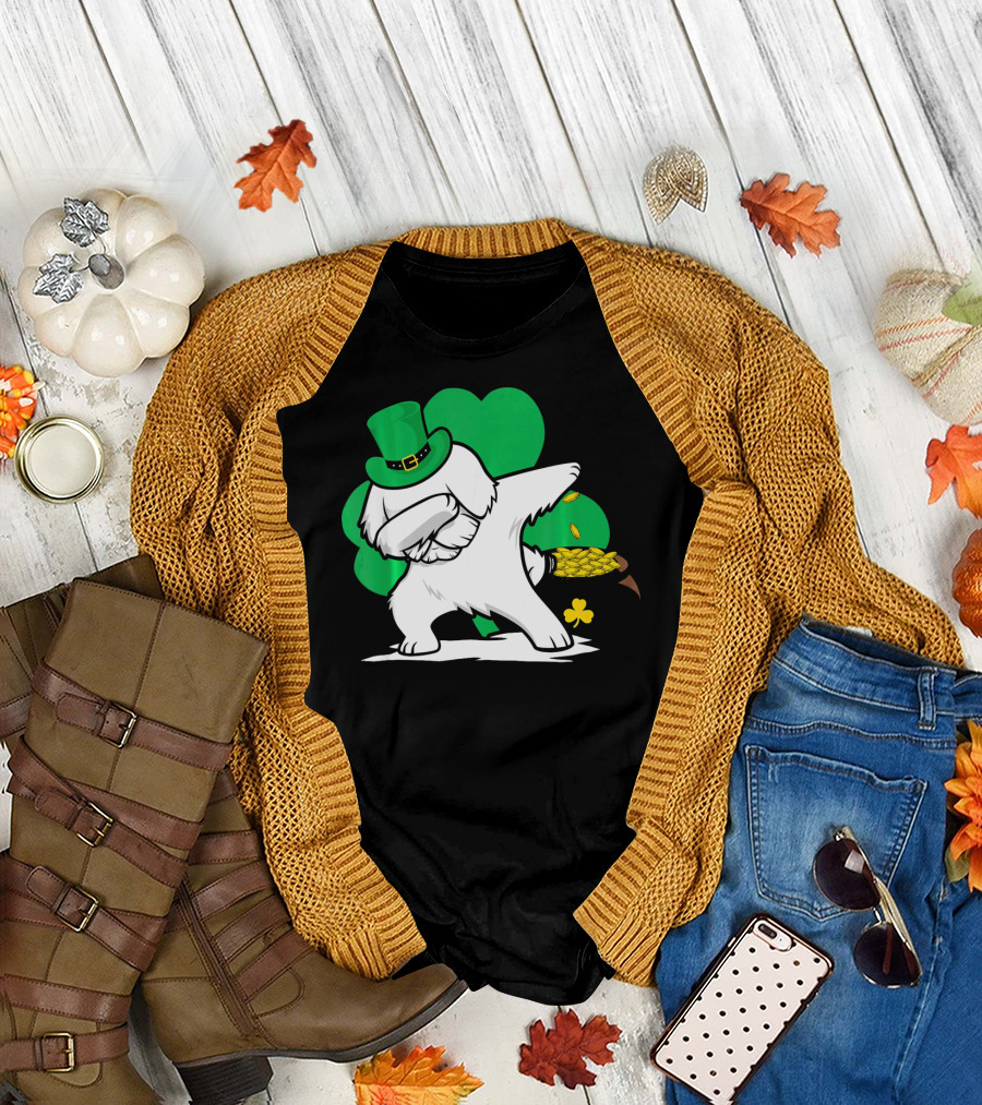 Maltese Dog Dabbing Leprechaun Dance St Patricks Day T-Shirt