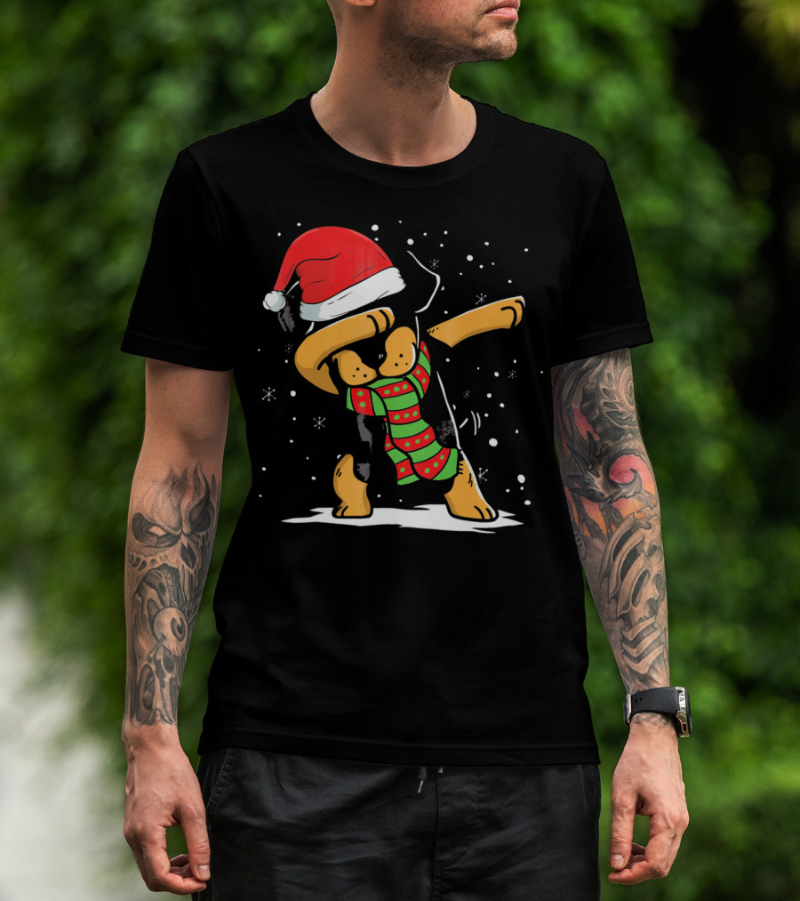 Dabbing Rottweiler Santa Christmas Dog With Scarf Love T-Shirt