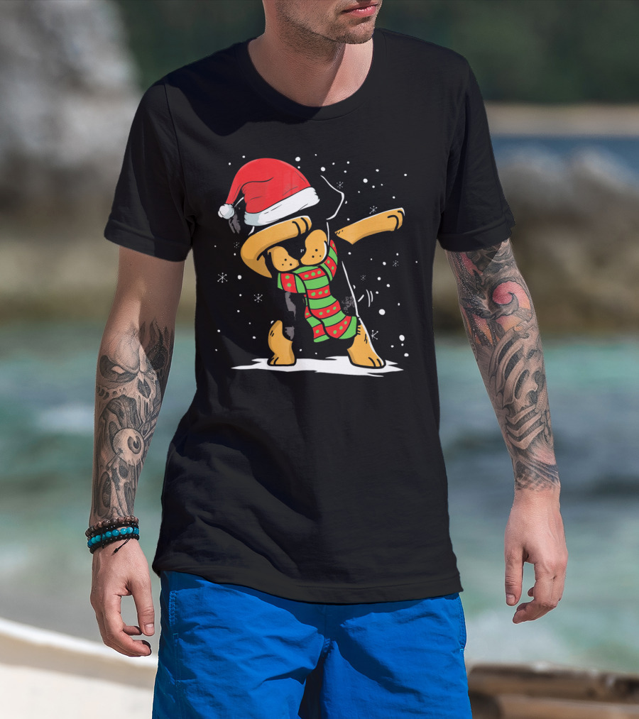 Dabbing Rottweiler Santa Christmas Dog With Scarf Love T-Shirt