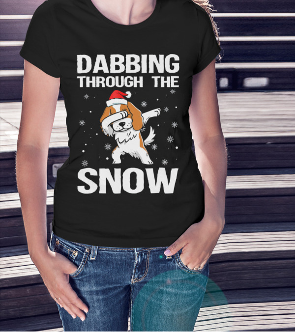 Dabbing Through The Snow Cavalier King Charles Spaniel Christmas Dog Santa Hat T-Shirt