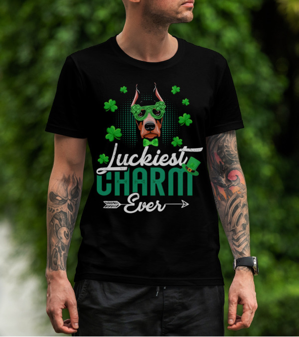 Luckiest Charm Ever Doberman Patrick's Day Shamrock Glasses T-Shirt
