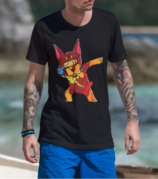 Doberman Pinscher Colorful Dabbing Funny Dab Dance T-Shirt