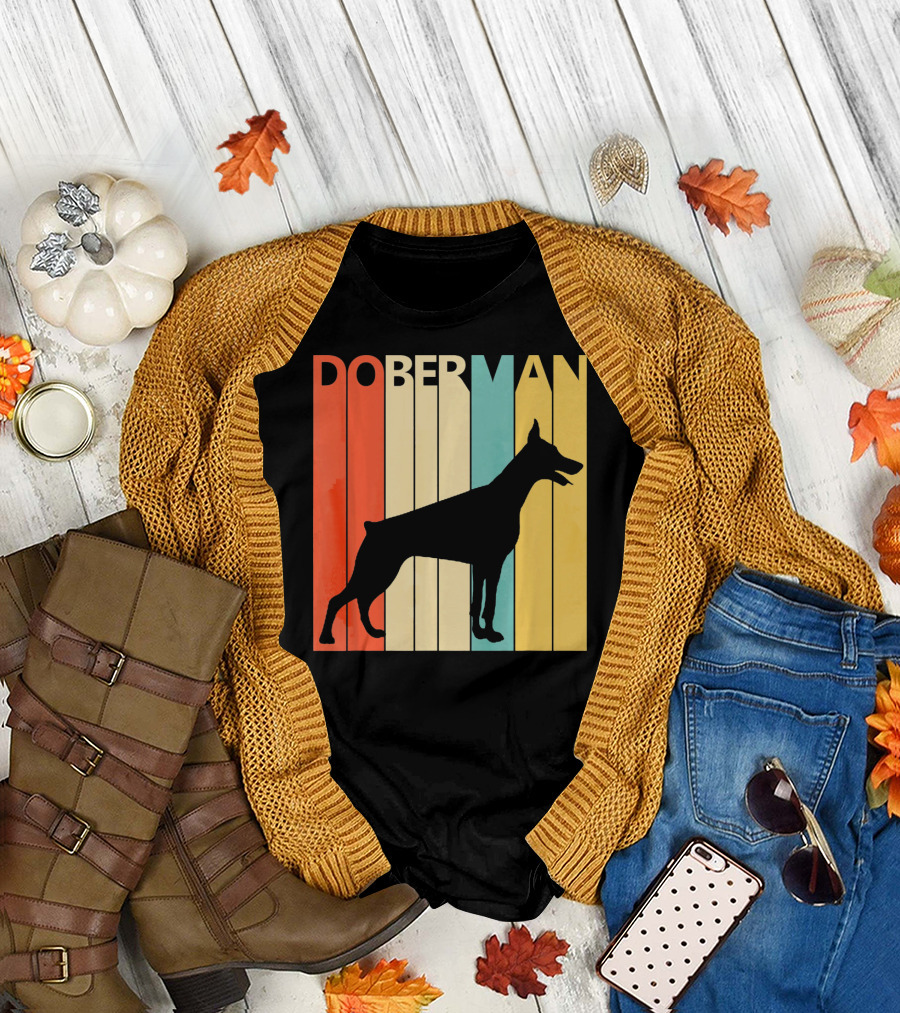 Doberman Vintage Silhouette Stripes for Dog Dad T-Shirt