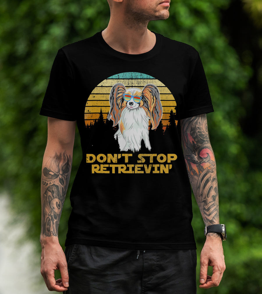 Don't Stop Retrievin' Papillon Sunglasses Retro Sunset T-Shirt