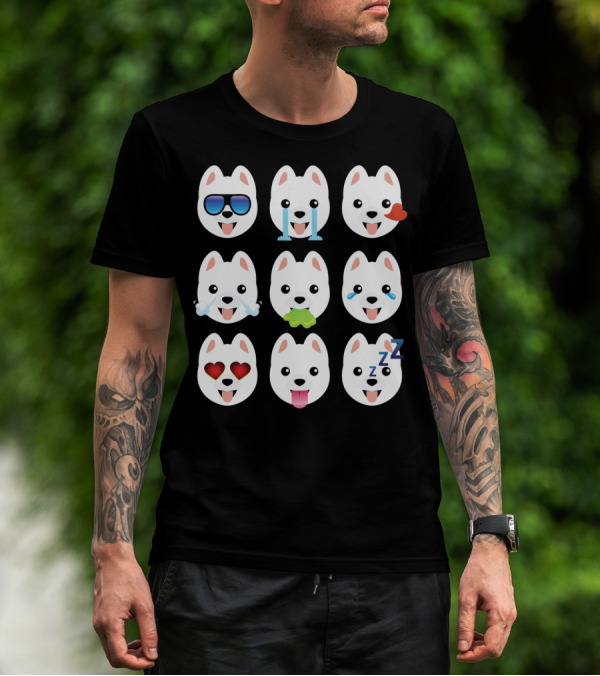 Pomeranian Dog Emoji Faces Funny Father Emotions T-Shirt