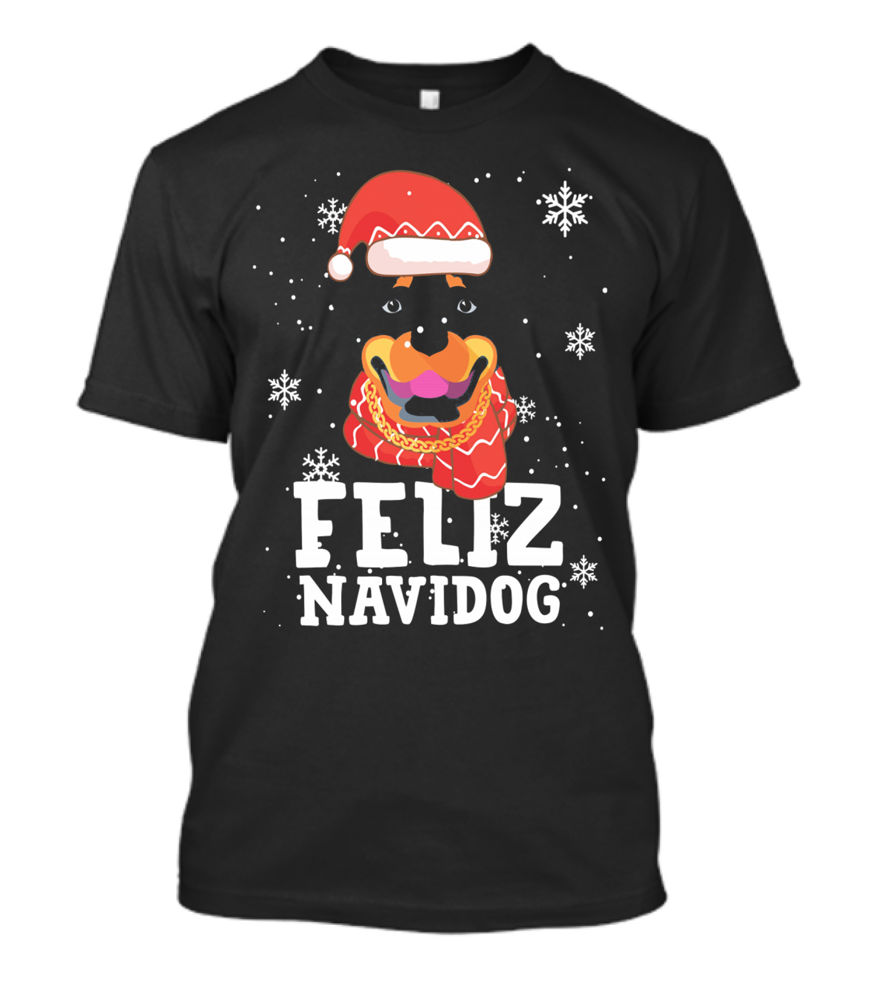 Feliz Navidog Rottweiler Christmas Santa Hat Snowflakes Ugly Sweaters T-Shirt