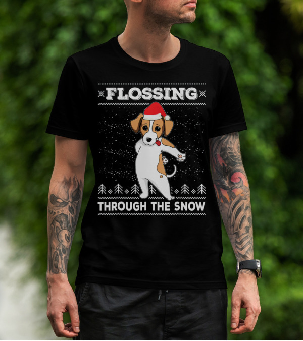 Flossing Through The Snow Jack Russell Terrier Santa Hat T-Shirt