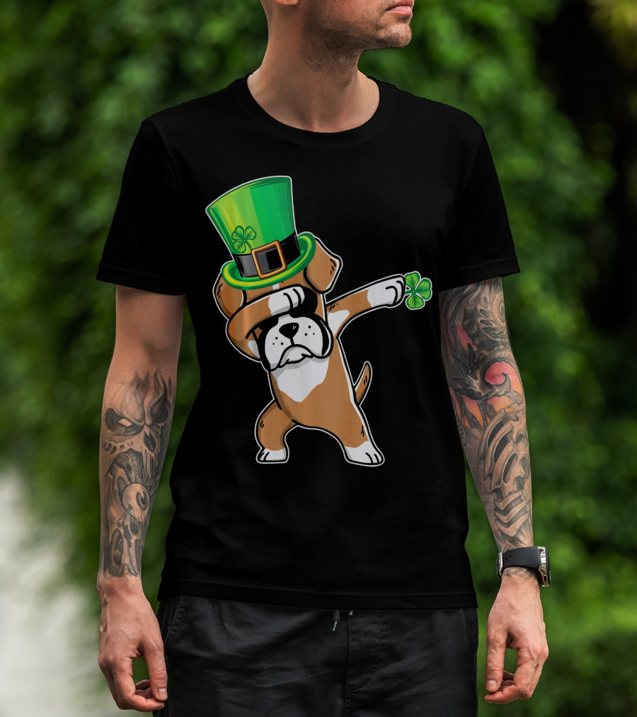 Funny Boxer Dog Dabbing St. Patrick's Day Dance T-Shirt