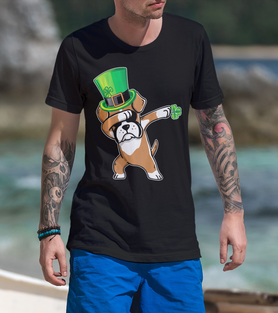Funny Boxer Dog Dabbing St. Patrick's Day Dance T-Shirt