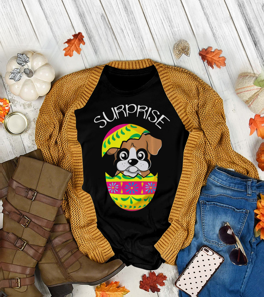 Surprise Funny Cute Puppy Boxer Hatches Easter Egg T-Shirt
