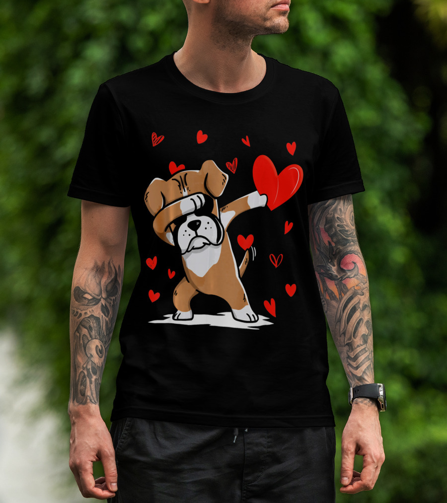 Dabbing Boxer Dog Holding Heart With Valentines Day T-Shirt