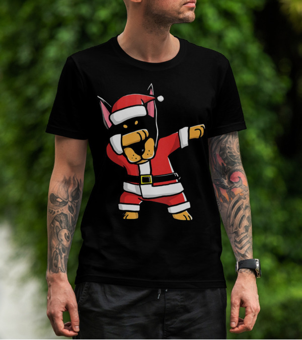 Funny Dabbing Doberman Pinscher Dog Ugly Christmas Santa T-Shirt