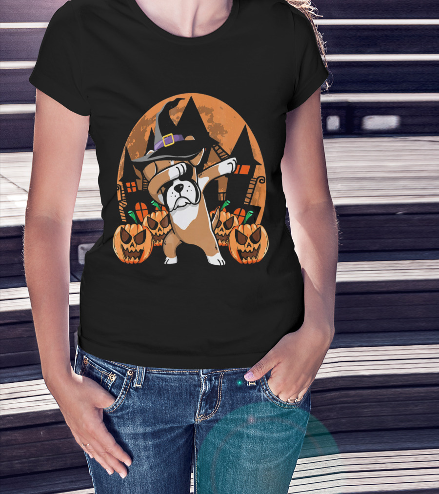 Funny Halloween Dabbing Boxer Witch Hat Pumpkins T-Shirt