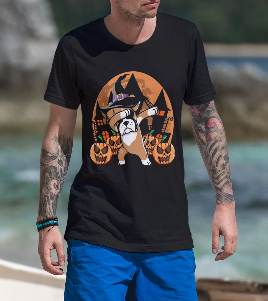Funny Halloween Dabbing Boxer Witch Hat Pumpkins T-Shirt