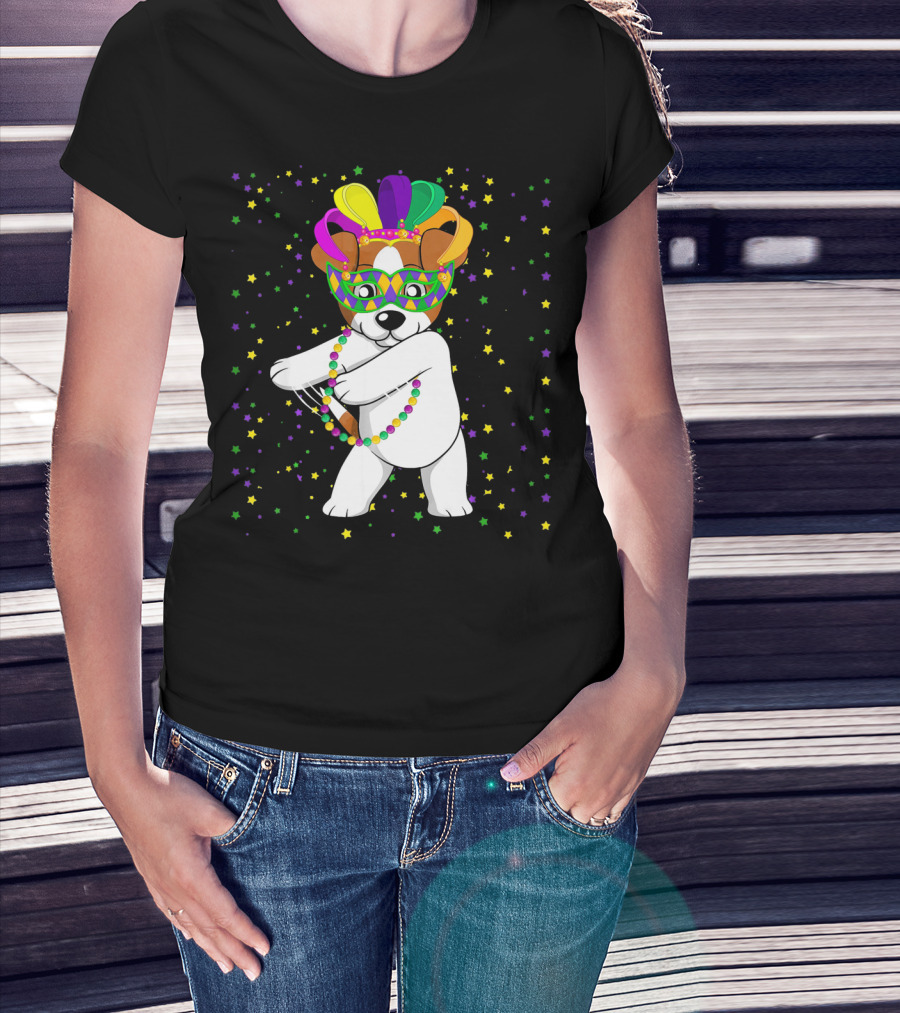 Jack Russell Flossing Jester Hat Mardi Gras Beads Dog T-Shirt