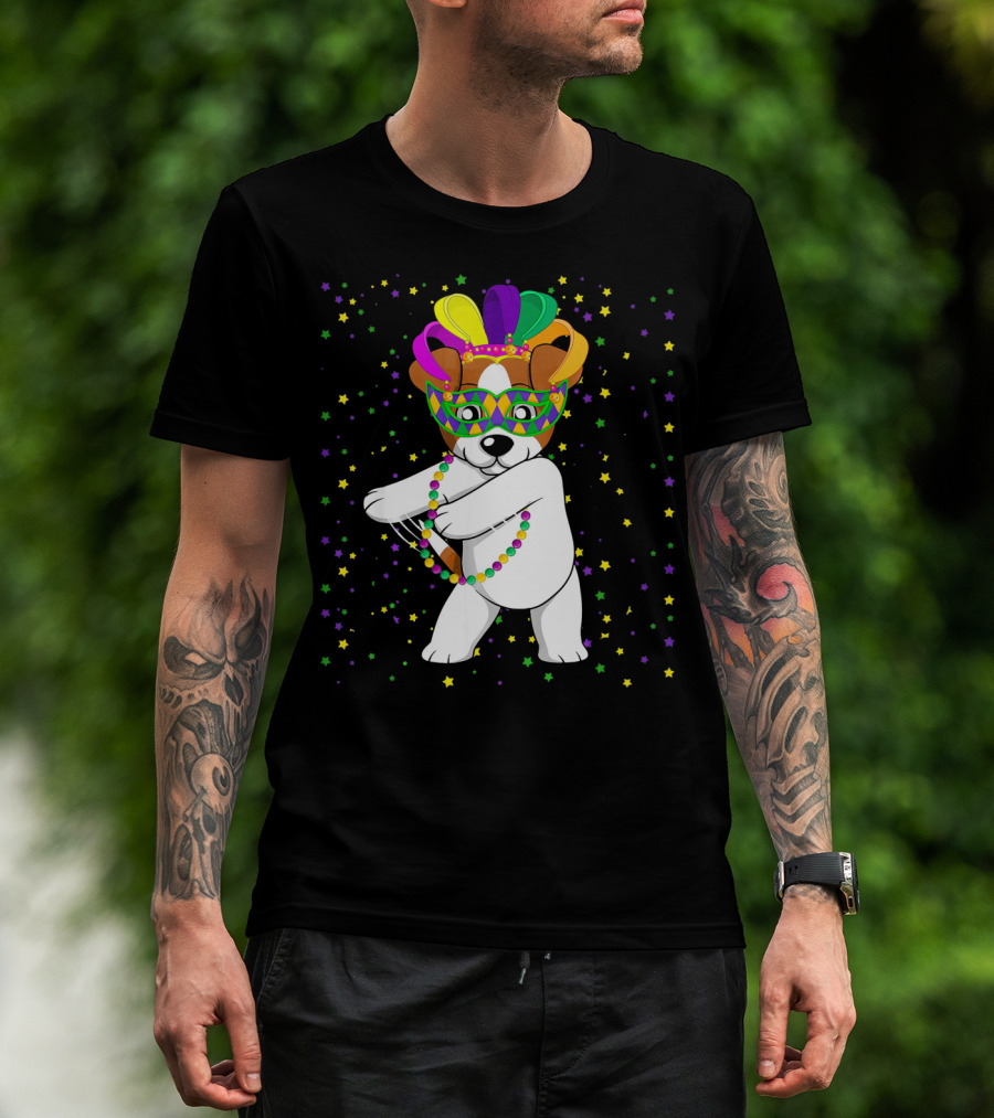 Jack Russell Flossing Jester Hat Mardi Gras Beads Dog T-Shirt