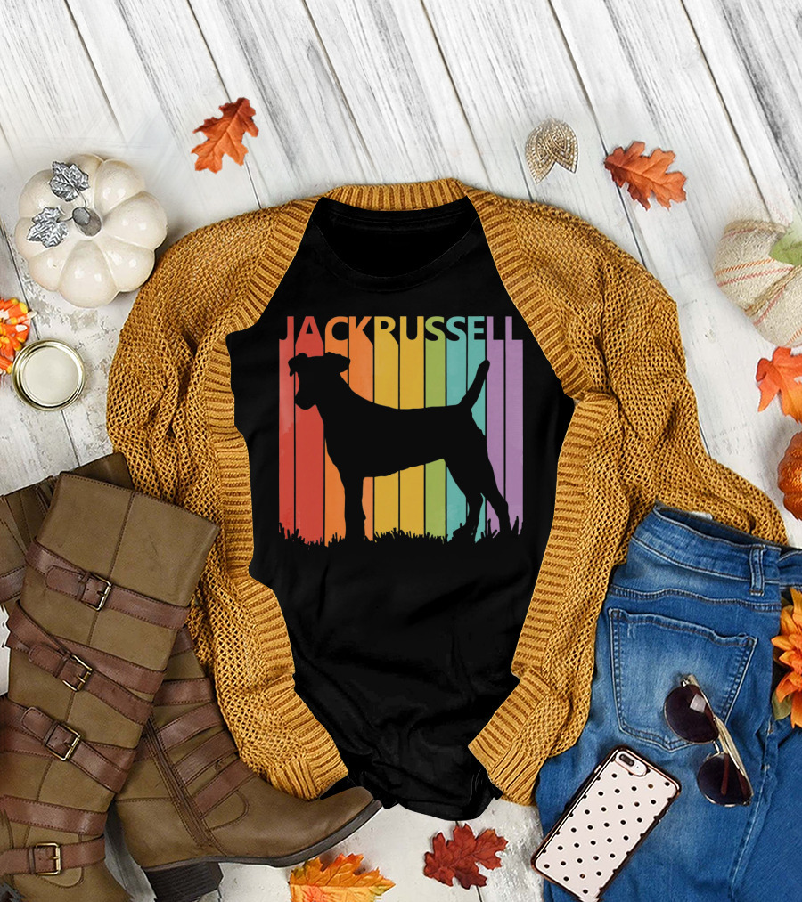 Jack Russell Silhouette Rainbow Stripes T-Shirt