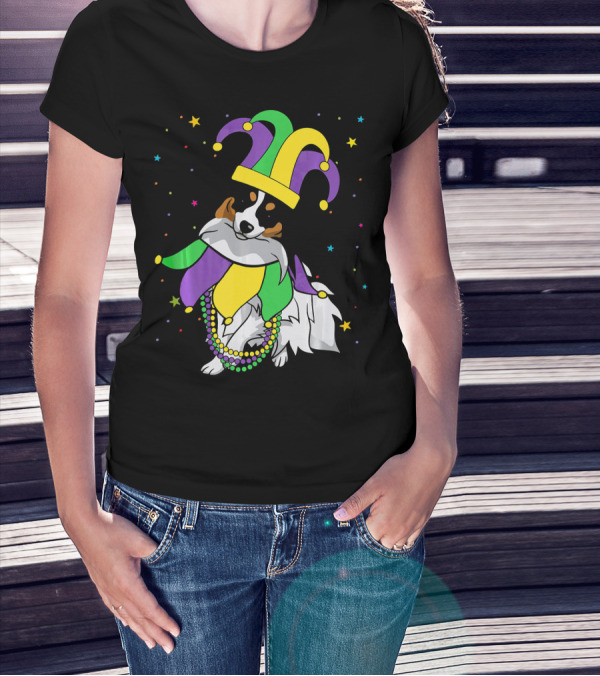 Funny Papillon Jester Hat Mardi Gras Bead Colorful Stars T-Shirt