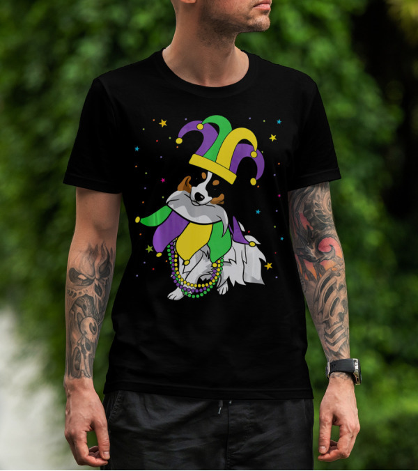 Funny Papillon Jester Hat Mardi Gras Bead Colorful Stars T-Shirt