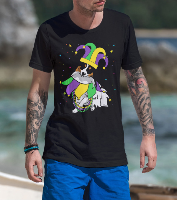 Funny Papillon Jester Hat Mardi Gras Bead Colorful Stars T-Shirt
