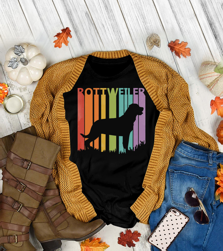 Rottweiler Dog Silhouette with Rainbow Stripes T-Shirt