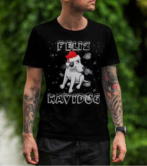 Feliz Navidog Great Dane Dog Santa Hat Snowflakes T-Shirt