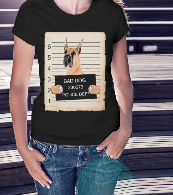 Great Dane Bad Dog Police Dept Mugshot 230573 T-Shirt