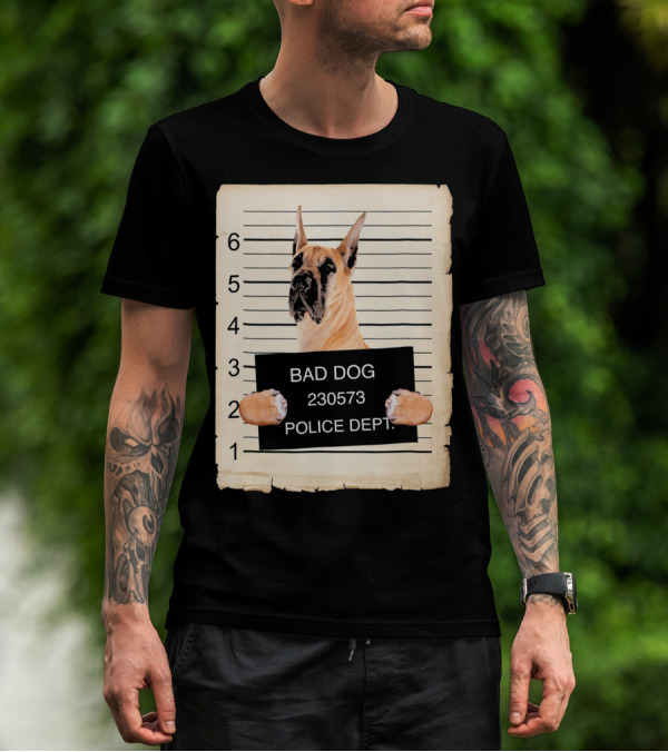 Great Dane Bad Dog Police Dept Mugshot 230573 T-Shirt