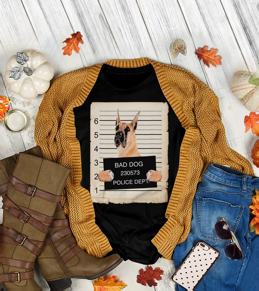 Great Dane Bad Dog Police Dept Mugshot 230573 T-Shirt