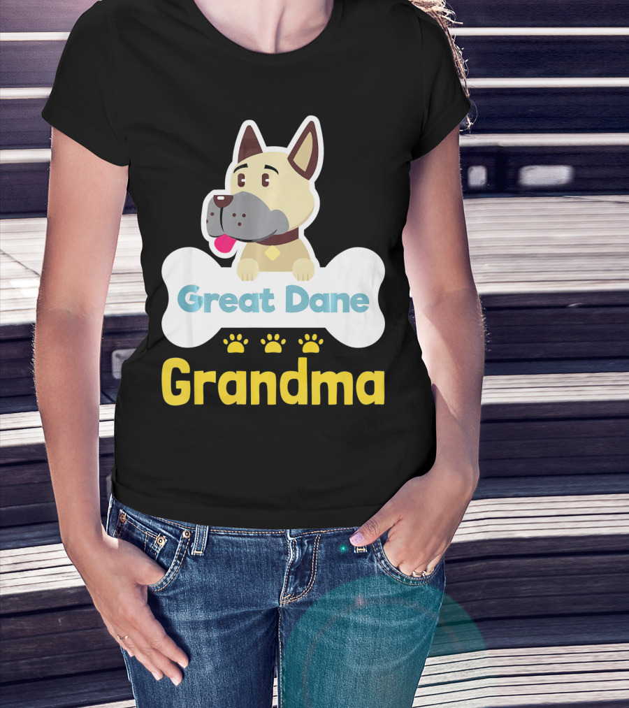 Great Dane Grandma Dog Bone With Paw Prints T-Shirt